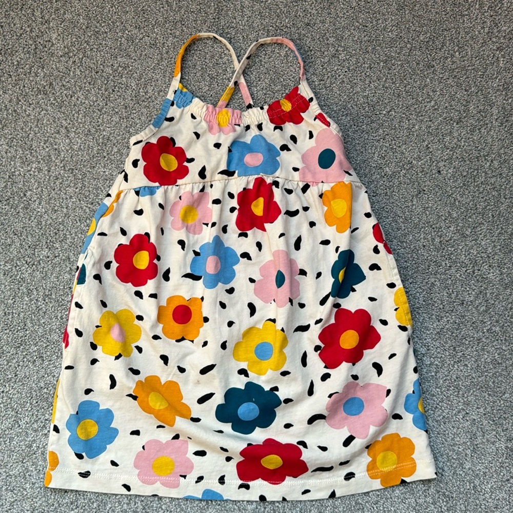 Hanna Andersson Dress - Off-White w/Colorful Flowers - Size 90 (3T)